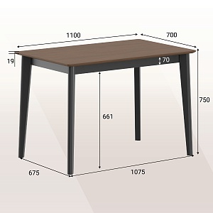 Стол прямой SKYLAND LYKKE TS-110, орех/черный, 110х70х75 см